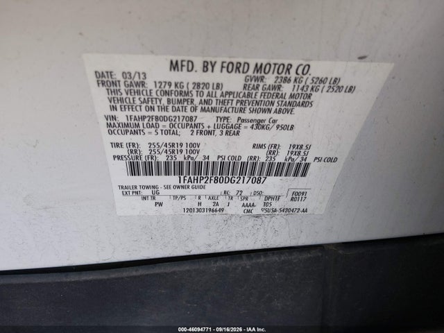Продаж на аукціоні авто 2013 Ford Taurus Limited, vin: 1FAHP2F80DG217087, номер лоту: 46094771