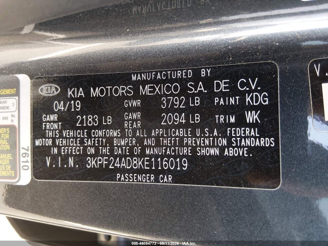 KIA Forte Lxs 2019 3KPF24AD8KE116019 Image 9
