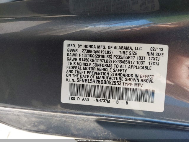 Продажа на аукционе авто 2013 Honda Odyssey Lx, vin: 5FNRL5H26DB052953, номер лота: 46094776