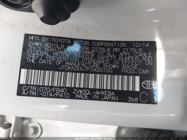 Toyota Prius Two 2015 JTDKN3DU7F0420100 Image 9