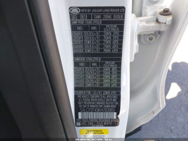 Aukcja sprzedaży 2019 Land Rover Discovery Sport Se, vin: SALCP2FX9KH783969, numer aukcji: 46094788