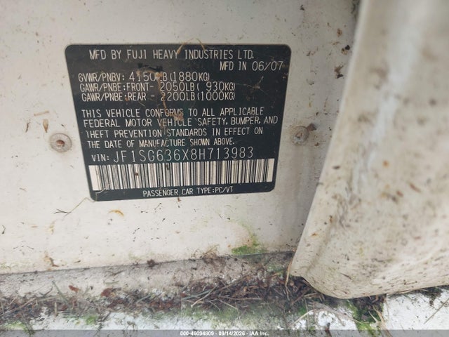 2008 Subaru Forester 2.5x მანქანა იყიდება აუქციონზე, vin: JF1SG636X8H713983, აუქციონის ნომერი: 46094809