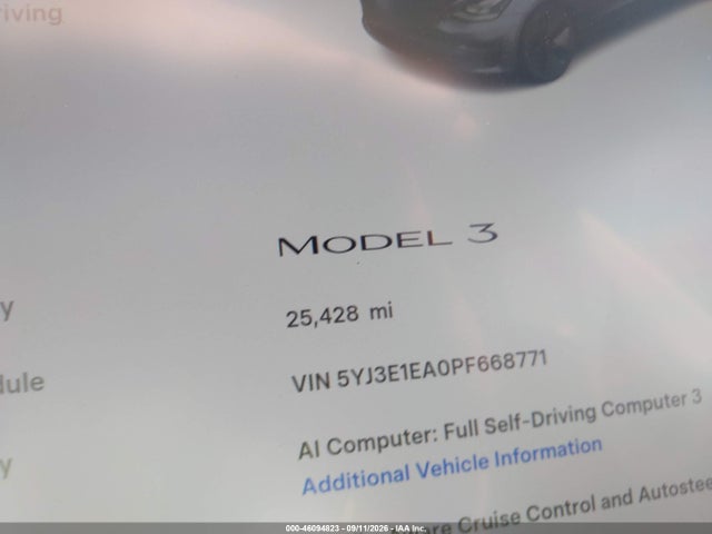 Aukcja sprzedaży 2023 Tesla Model 3 Rear-wheel Drive, vin: 5YJ3E1EA0PF668771, numer aukcji: 46094823