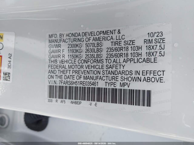 Продаж на аукціоні авто 2024 Honda Cr-v Hybrid Sport, vin: 7FARS6H51RE035461, номер лоту: 46094825