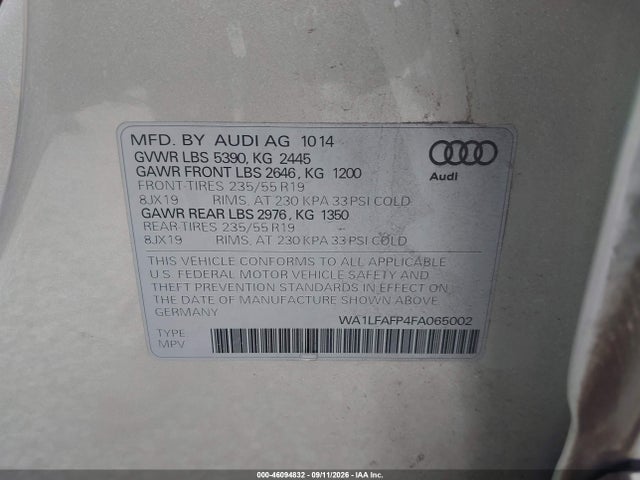 Aukcja sprzedaży 2015 Audi Q5 2.0t Premium, vin: WA1LFAFP4FA065002, numer aukcji: 46094832