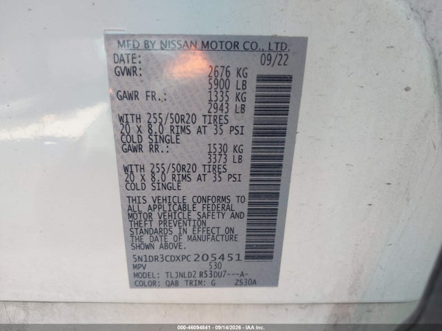 Aukcja sprzedaży 2023 Nissan Pathfinder Sl 4wd, vin: 5N1DR3CDXPC205451, numer aukcji: 46094841