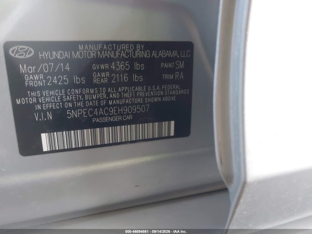 Hyundai SONATA SE 2014 5NPEC4AC9EH909507 Image 9