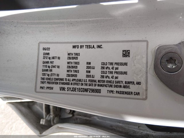 Продажа на аукционе авто 2022 Tesla Model 3 Performance Dual Motor All-wheel Drive, vin: 5YJ3E1EC0NF296900, номер лота: 46094897