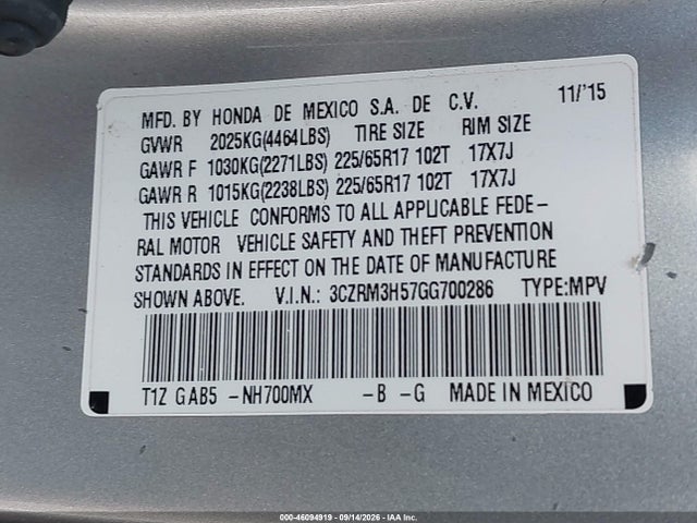 Honda CR-V EX 2016 3CZRM3H57GG700286 Image 9