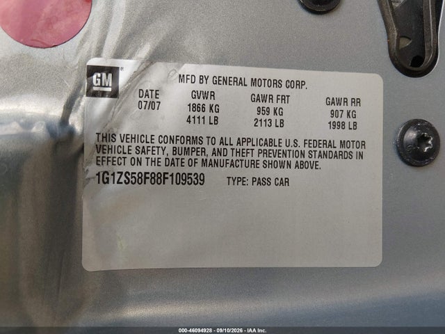 2008 Chevrolet Malibu Classic Ls მანქანა იყიდება აუქციონზე, vin: 1G1ZS58F88F109539, აუქციონის ნომერი: 46094928
