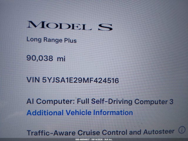 Продаж на аукціоні авто 2021 Tesla Model S Long Range Dual Motor All-wheel Drive/long Range Plus Dual Motor All-wheel Drive, vin: 5YJSA1E29MF424516, номер лоту: 46094937