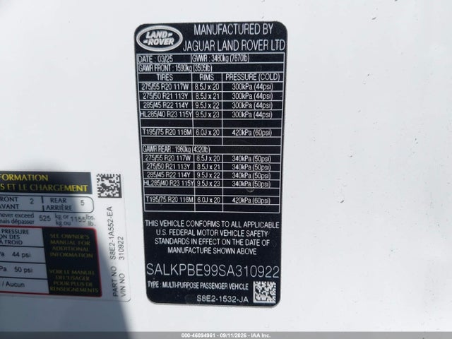 SALKPBE99SA310922 Land Rover Range Rover P530 Se 7 Seat