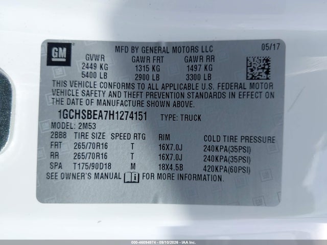 Chevrolet Colorado Wt 2017 1GCHSBEA7H1274151 Image 9