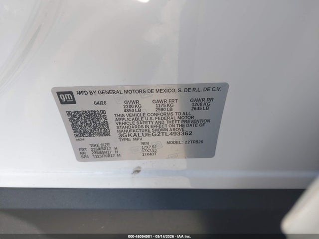 Продаж на аукціоні авто 2026 Gmc Terrain Awd Elevation, vin: 3GKALUEG2TL493362, номер лоту: 46094981