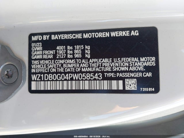 Продаж на аукціоні авто 2023 Toyota Gr Supra 3.0 Premium, vin: WZ1DB0G04PW058543, номер лоту: 46094984