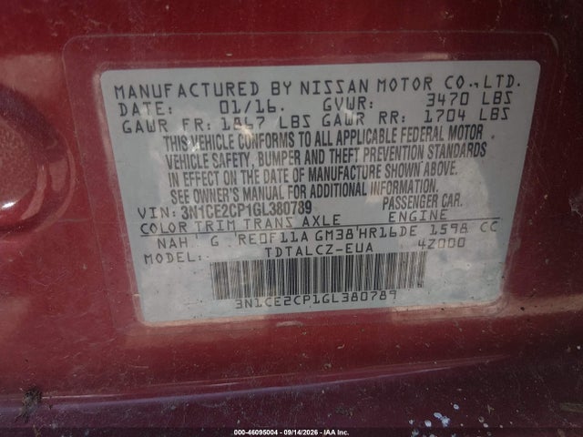 Продаж на аукціоні авто 2016 Nissan Versa Note S Plus, vin: 3N1CE2CP1GL380789, номер лоту: 46095004