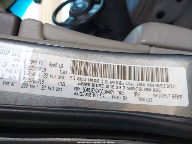 Aukcja sprzedaży 2012 Jeep Grand Cherokee Laredo, vin: 1C4RJEAGXCC104074, numer aukcji: 46095038
