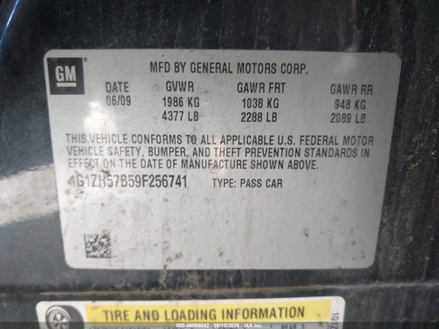 46095042 :رقم المزاد ، 1G1ZH57B59F256741 vin ، 2009 Chevrolet Malibu Lt مزاد بيع