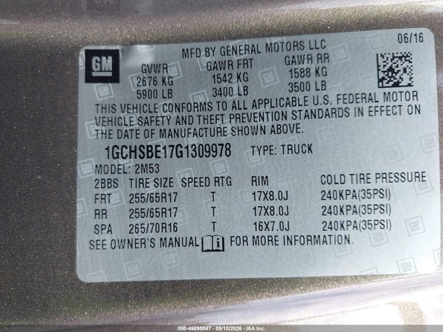 Chevrolet Colorado Wt 2016 1GCHSBE17G1309978 Image 9