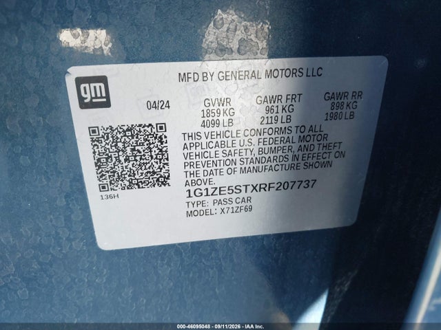 Продажа на аукционе авто 2024 Chevrolet Malibu Fwd 2lt, vin: 1G1ZE5STXRF207737, номер лота: 46095048