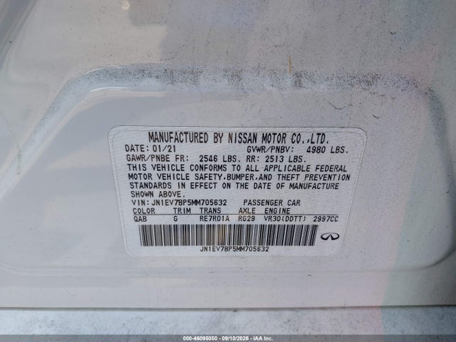 Aukcja sprzedaży 2021 Infiniti Q50 Luxe, vin: JN1EV7BP5MM705632, numer aukcji: 46095050
