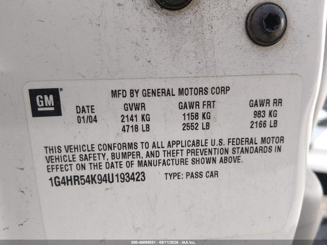 46095051 :رقم المزاد ، 1G4HR54K94U193423 vin ، 2004 Buick Lesabre Limited مزاد بيع