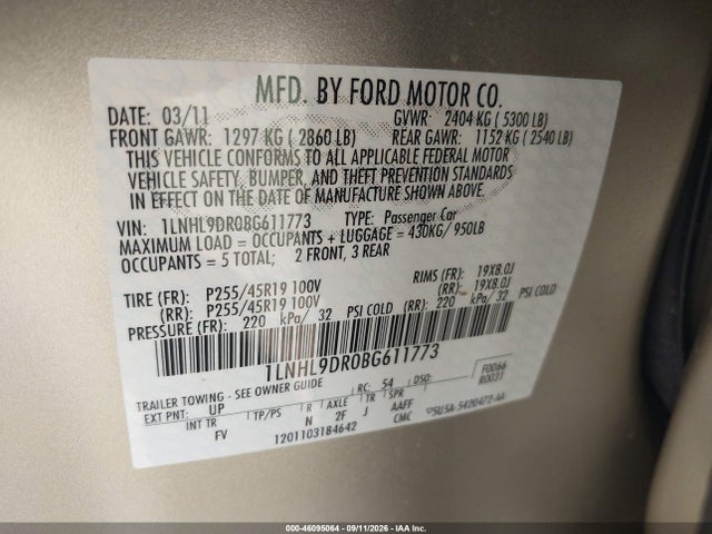 Продажа на аукционе авто 2011 Lincoln Mks, vin: 1LNHL9DR0BG611773, номер лота: 46095064