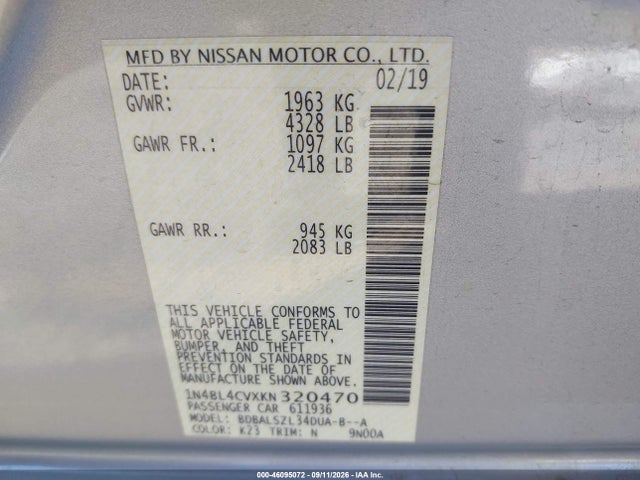 Nissan Altima 2.5 Sr 2019 1N4BL4CVXKN320470 Image 9