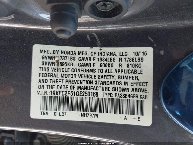 Honda Civic Lx 2016 19XFC2F51GE250168 Image 9