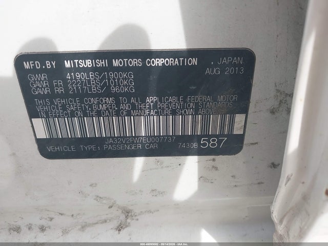 46095082 :رقم المزاد ، JA32V2FW7EU007737 vin ، 2014 Mitsubishi Lancer Se مزاد بيع