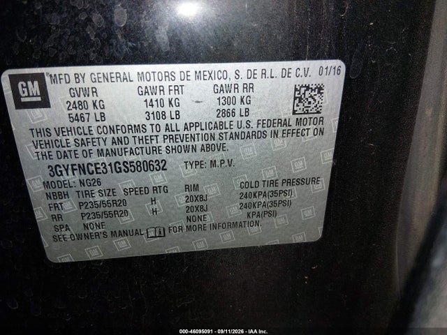 Продажа на аукционе авто 2016 Cadillac Srx Performance Collection, vin: 3GYFNCE31GS580632, номер лота: 46095091