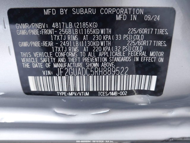 Subaru Crosstrek Premium 2024 JF2GUADC5RH889522 Image 9
