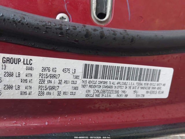 46095103 :رقم المزاد ، 1C4NJDBB7DD231906 vin ، 2013 Jeep Compass Sport مزاد بيع