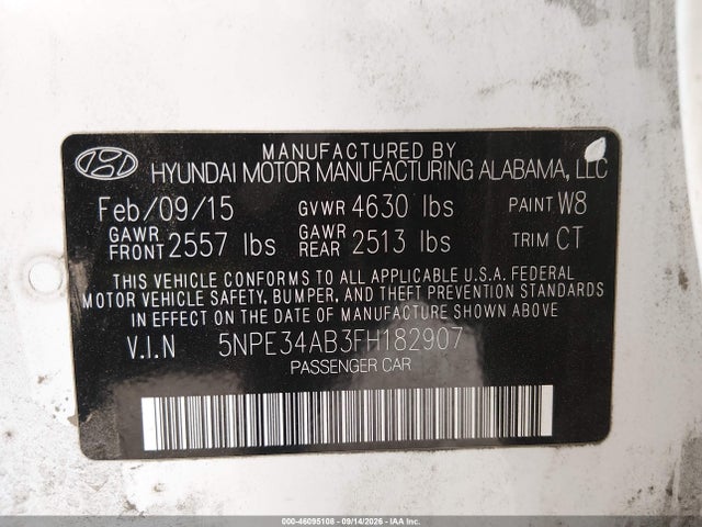 Продаж на аукціоні авто 2015 Hyundai Sonata Limited 2.0t, vin: 5NPE34AB3FH182907, номер лоту: 46095108