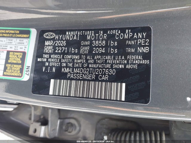 46095125 :رقم المزاد ، KMHLM4DG2TU207630 vin ، 2026 Hyundai Elantra Sel Sport مزاد بيع