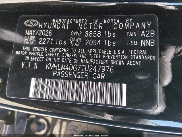 KMHLM4DG7TU247976 Hyundai Elantra Sel Sport
