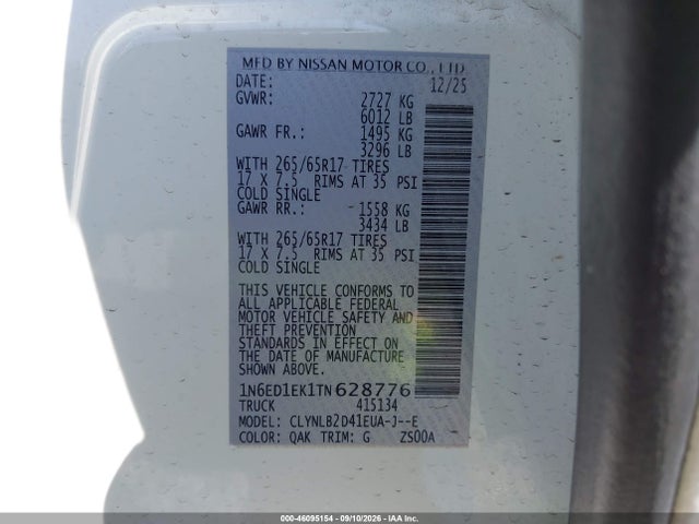 Nissan Frontier Sv 4x4 2026 1N6ED1EK1TN628776 Image 9