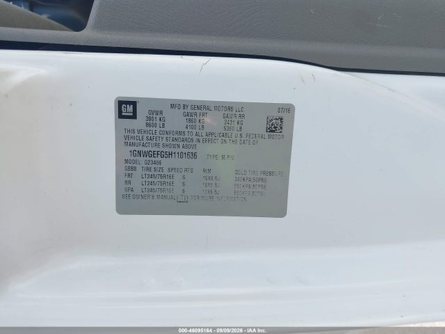 Chevrolet Express 2500 Ls 2017 1GNWGEFG5H1101636 Image 9