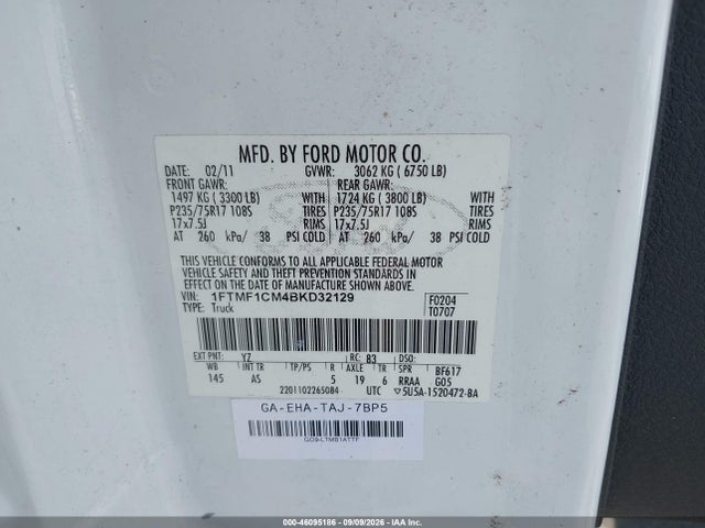 Продажа на аукционе авто 2011 Ford F-150 Xl, vin: 1FTMF1CM4BKD32129, номер лота: 46095186