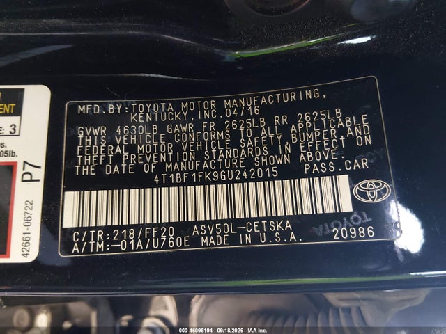 4T1BF1FK9GU242015 Toyota CAMRY SE