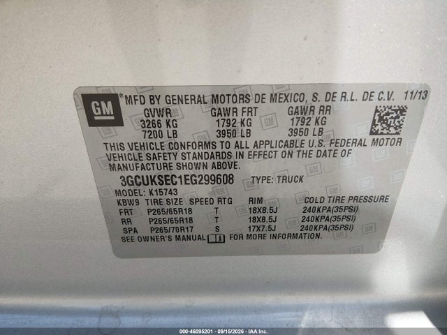 46095201 :رقم المزاد ، 3GCUKSEC1EG299608 vin ، 2014 Chevrolet Silverado 1500 1lz مزاد بيع
