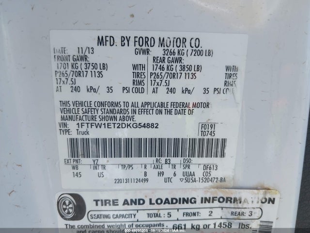 Продаж на аукціоні авто 2013 Ford F-150 Xl, vin: 1FTFW1ET2DKG54882, номер лоту: 46095205