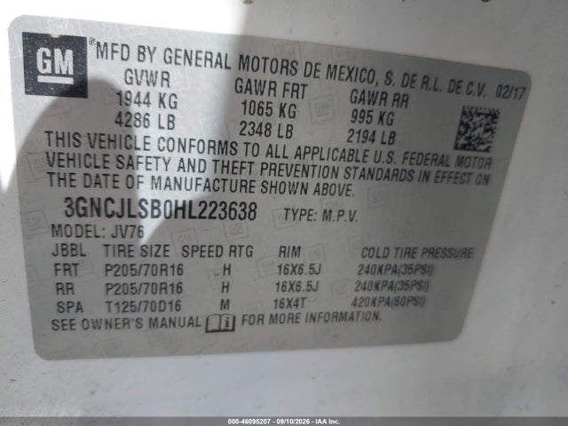 3GNCJLSB0HL223638 Chevrolet Trax Lt