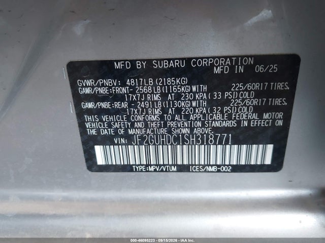 Продаж на аукціоні авто 2025 Subaru Crosstrek Premium, vin: JF2GUHDC1SH318771, номер лоту: 46095223