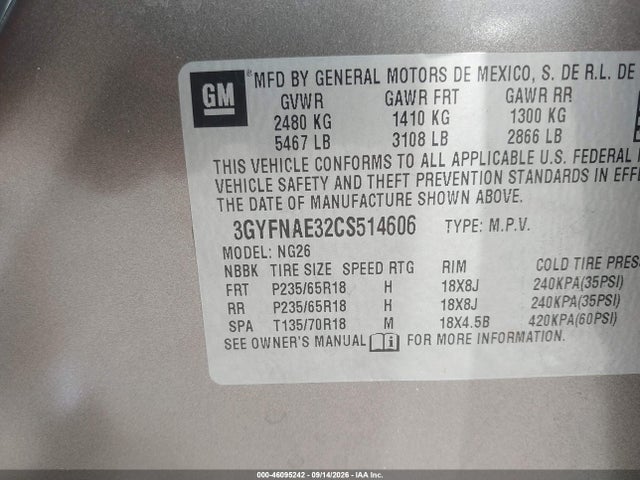 Aukcja sprzedaży 2012 Cadillac Srx Luxury Collection, vin: 3GYFNAE32CS514606, numer aukcji: 46095242