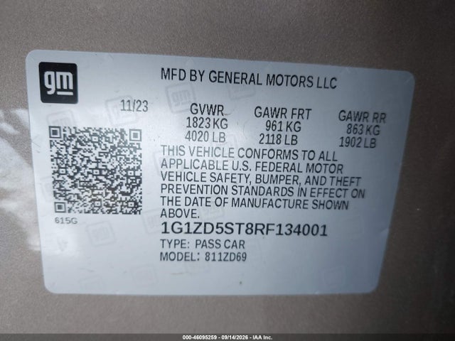 46095259 :رقم المزاد ، 1G1ZD5ST8RF134001 vin ، 2024 Chevrolet Malibu Fwd 1lt مزاد بيع