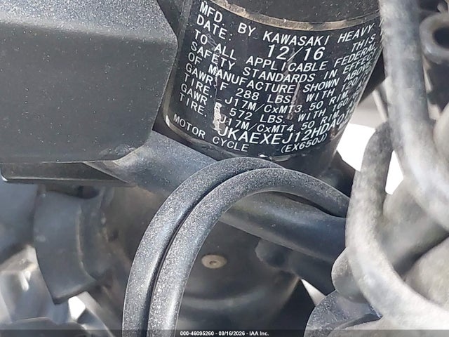 Aukcja sprzedaży 2017 Kawasaki Ex650 J, vin: JKAEXEJ12HDA01464, numer aukcji: 46095260