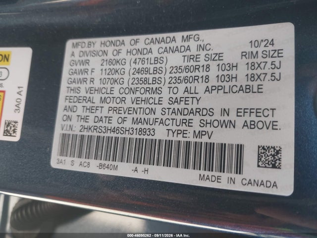 Aukcja sprzedaży 2025 Honda Cr-v Ex 2wd, vin: 2HKRS3H46SH318933, numer aukcji: 46095262