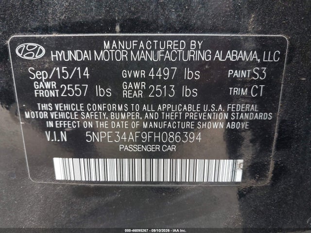 5NPE34AF9FH086394 Hyundai Sonata Sport
