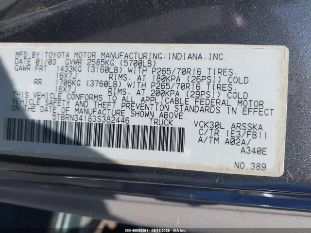 46095301 :رقم المزاد ، 5TBRN34183S382446 vin ، 2003 Toyota Tundra Access Cab Sr5 مزاد بيع
